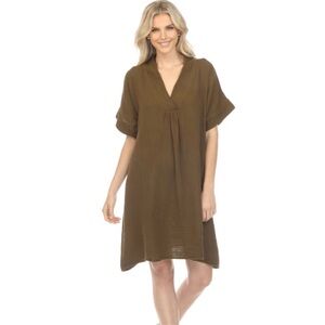 Honest Cotton Short Tulum Hand Made Shift Dress Olive Green OS Cotton everyday